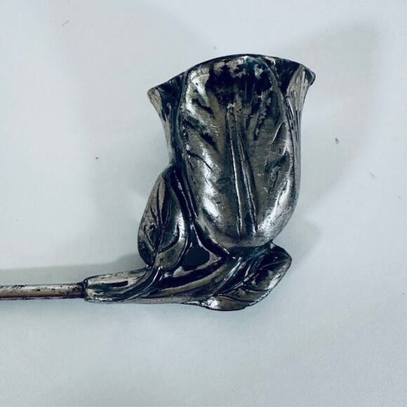 Circled Handle Candle Snuffer Pewter/Metal silver Tulip & Leaf Design VTG - Picture 3 of 9